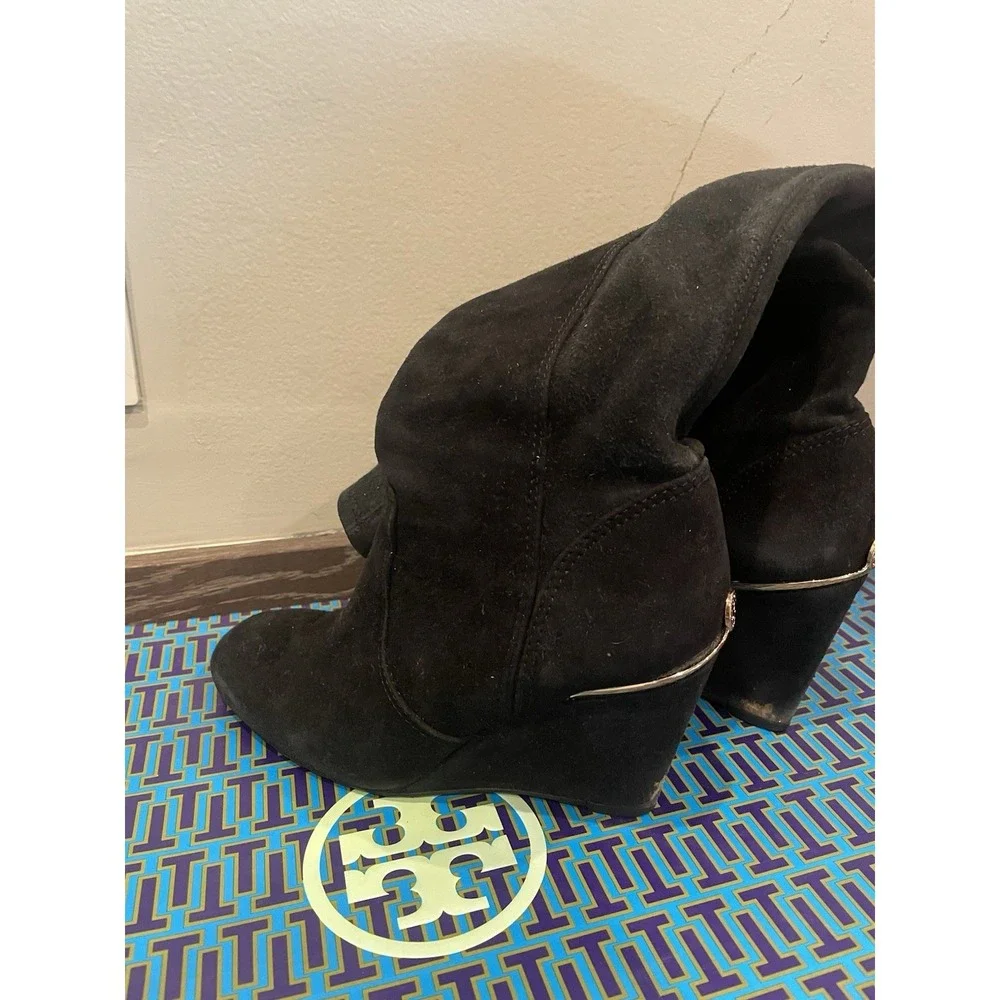 Tory Burch‎ Hendin Black Suede Wedge Heel Boots Women Size 8